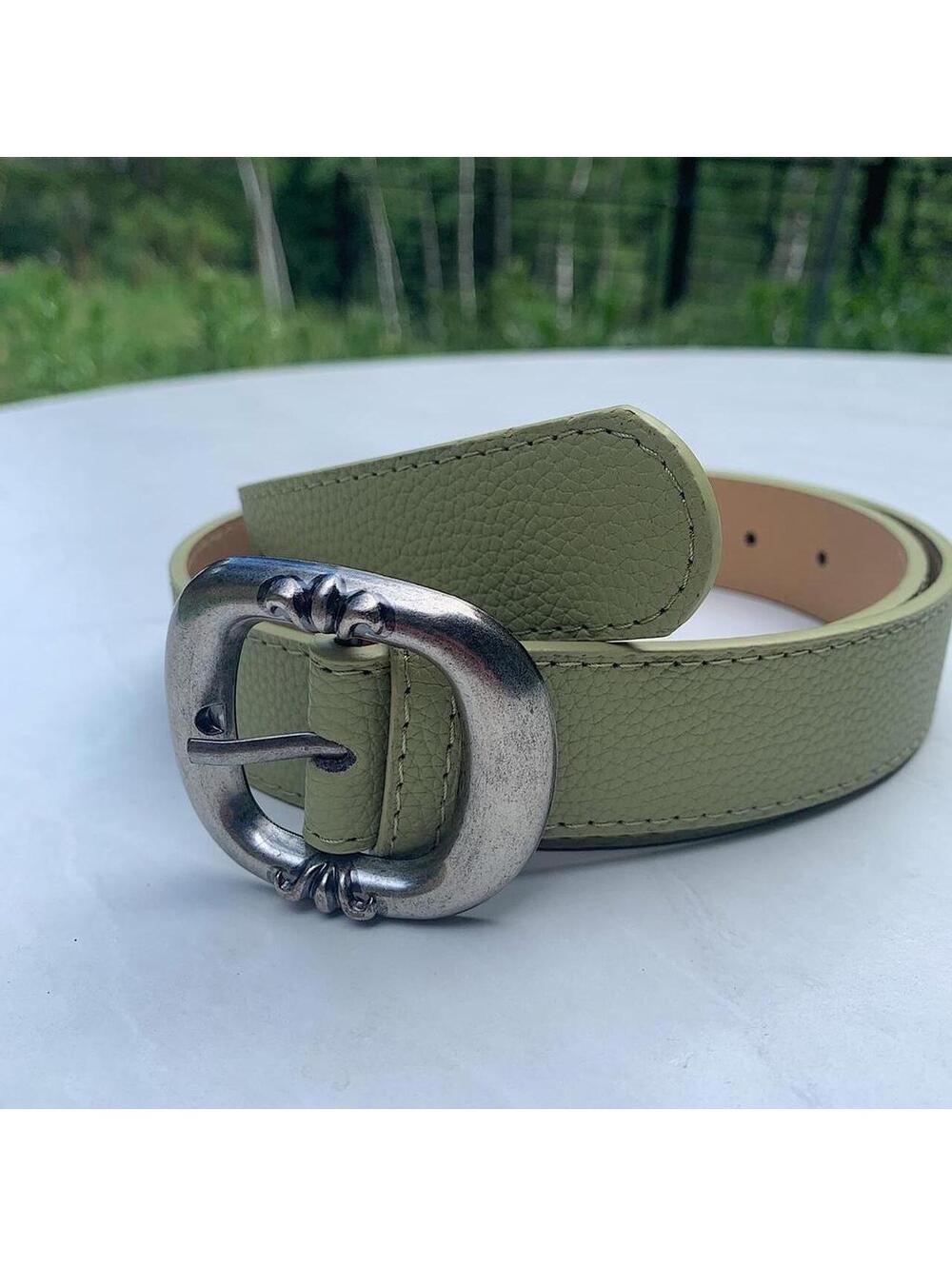 Y2k style Green leather belt with silver buckle. Nice simplistic style. 39 - Picture 6 of 8